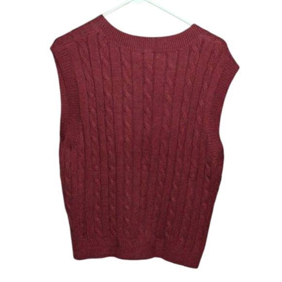 Elesol Women’s Burgundy Cable Knit Sweater Vest XL Cozy Fall Layering Pullover - Picture 3 of 6
